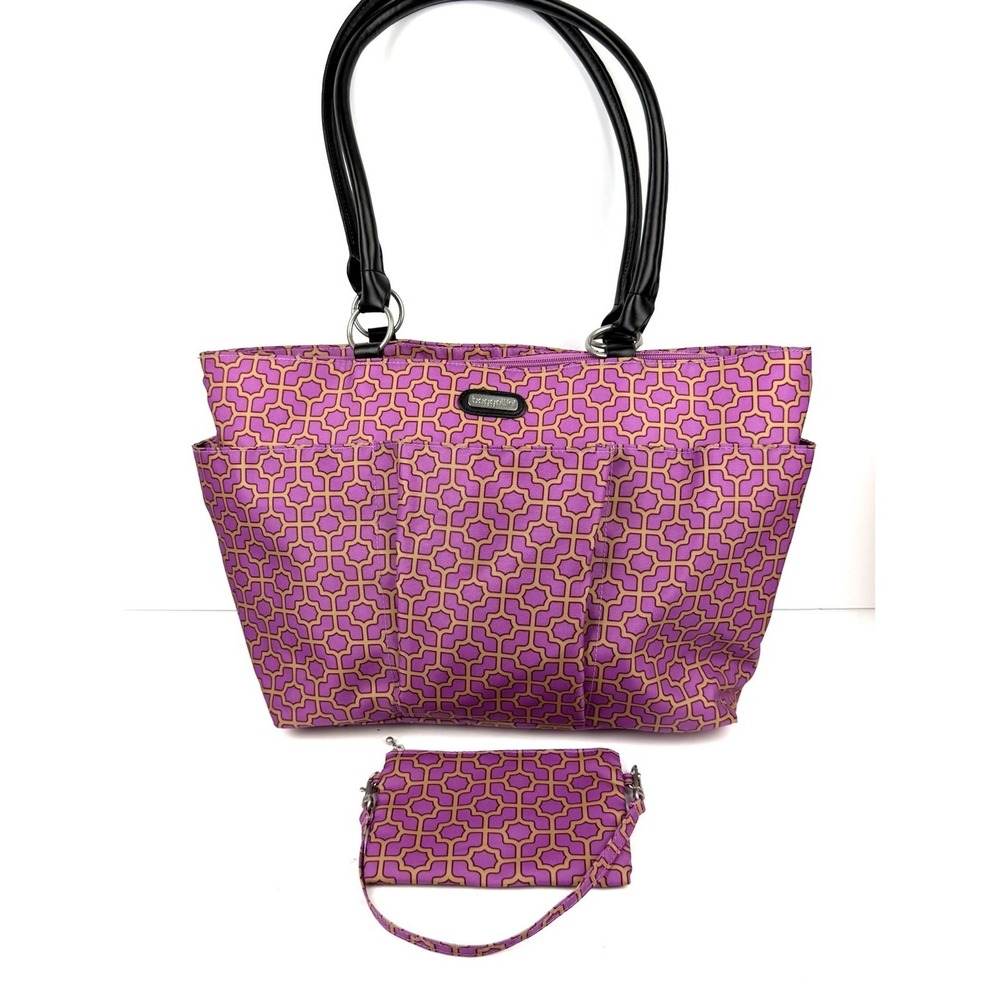 Baggallini Tote Bag Fuchsia Purple Geometric Nylon Colorful Handbag Used Once